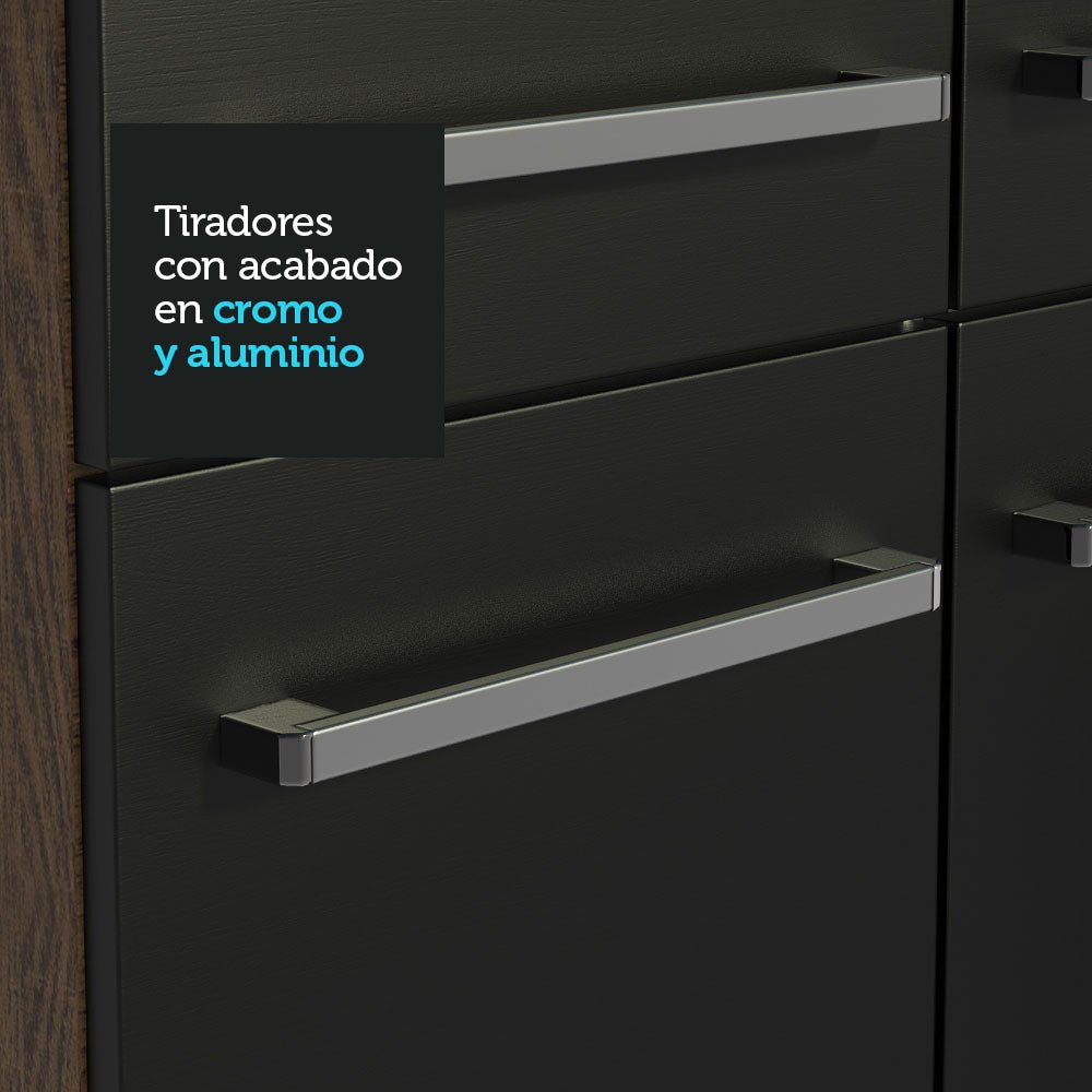 Cocina Integral Emily Hit Negro 261x186cm con Mesón de Madera y sin Estufa - COCINAS | Bylmo