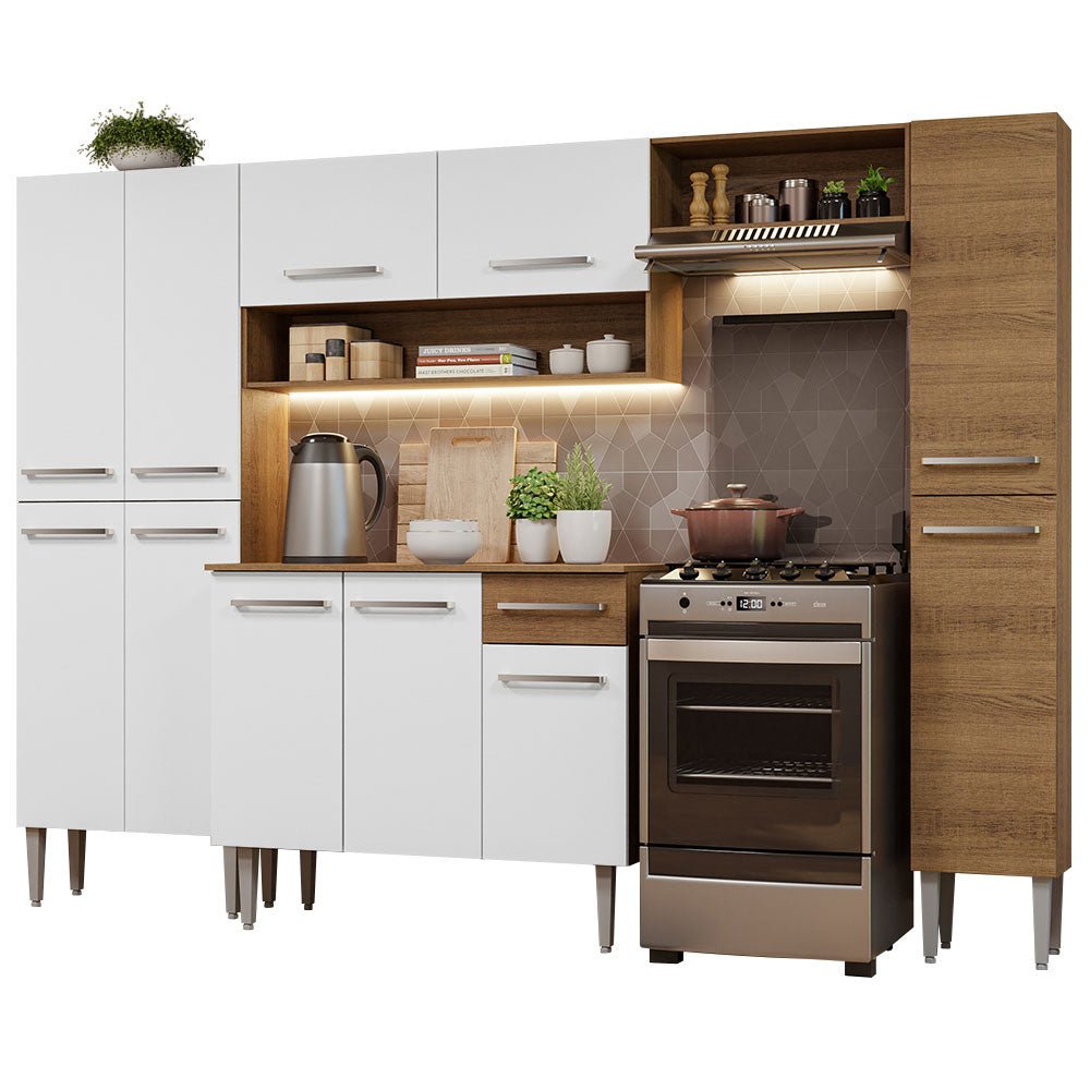 Cocina Integral Emily Hit Blanco 261x186cm con Mesón de Madera y sin Estufa - COCINAS | Bylmo