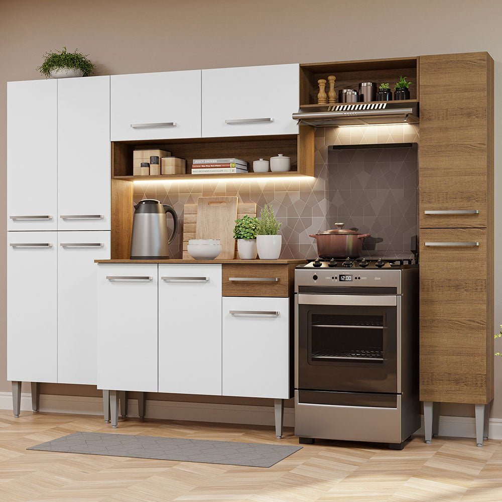 Cocina Integral Emily Hit Blanco 261x186cm con Mesón de Madera y sin Estufa - COCINAS | Bylmo