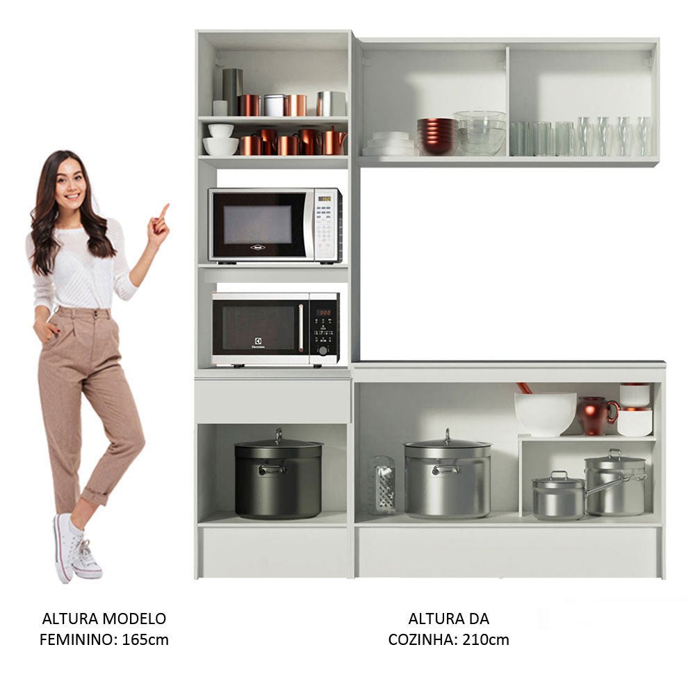 Cocina Integral Topazio Blanco 180x210cm con Mesón de Madera y sin Estufa - COCINAS | Bylmo