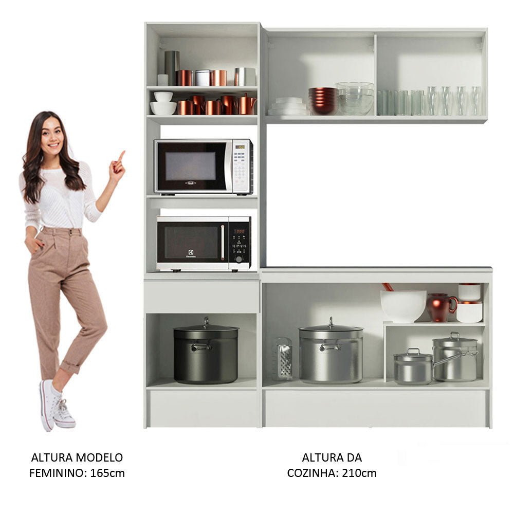 Cocina Integral Diamante Blanco 180x210cm con Mesón de Madera y sin Estufa - COCINAS | Bylmo