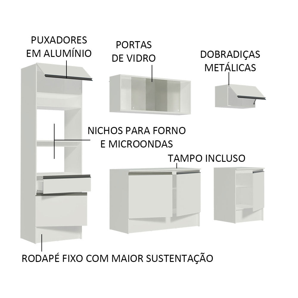 Cocina Integral Topazio Blanco 240x210cm con Mesón de Madera con 13 Entrepaños y sin Estufa - COCINAS | Bylmo