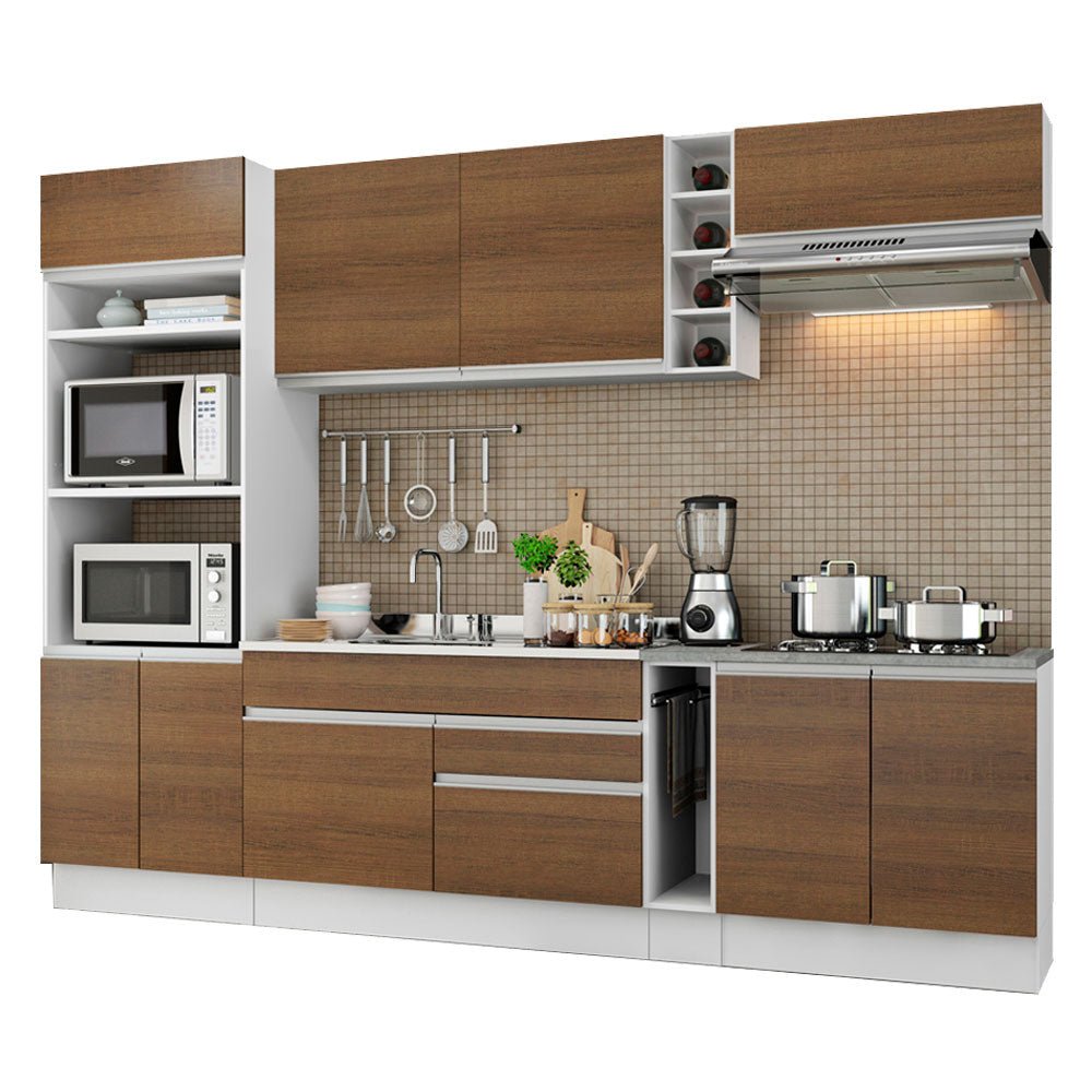 Cocina Integral Vicenza Marron 290x225cm sin Mesón con Mueble para Horno y sin Estufa - COCINAS | Bylmo