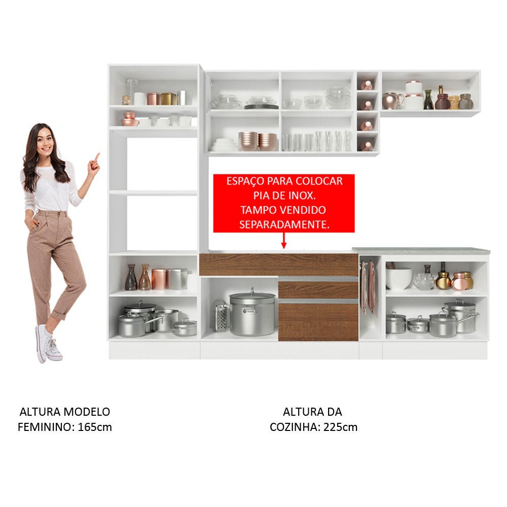 Cocina Integral Vicenza Marron 290x225cm sin Mesón con Mueble para Horno y sin Estufa - COCINAS | Bylmo