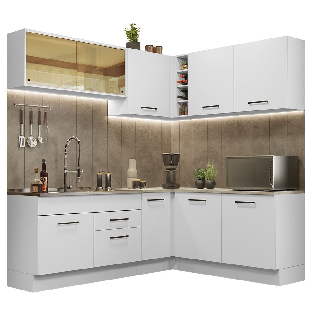 Cocina Integral Agata Blanco 389x225cm sin Mesón y sin Estufa - COCINAS | Bylmo