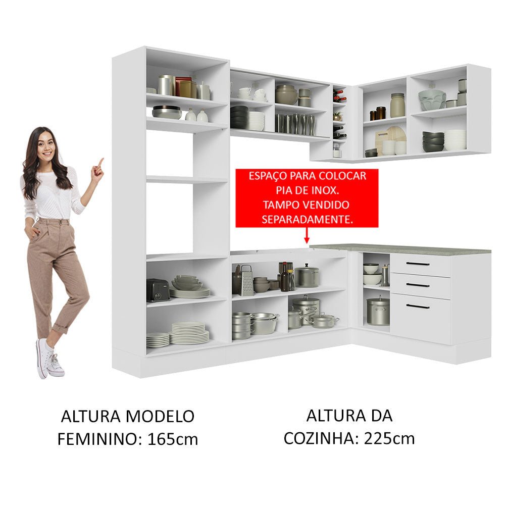 Cocina Integral Agata Blanco 399x225cm sin Mesón con Mueble para Horno y sin Estufa - COCINAS | Bylmo