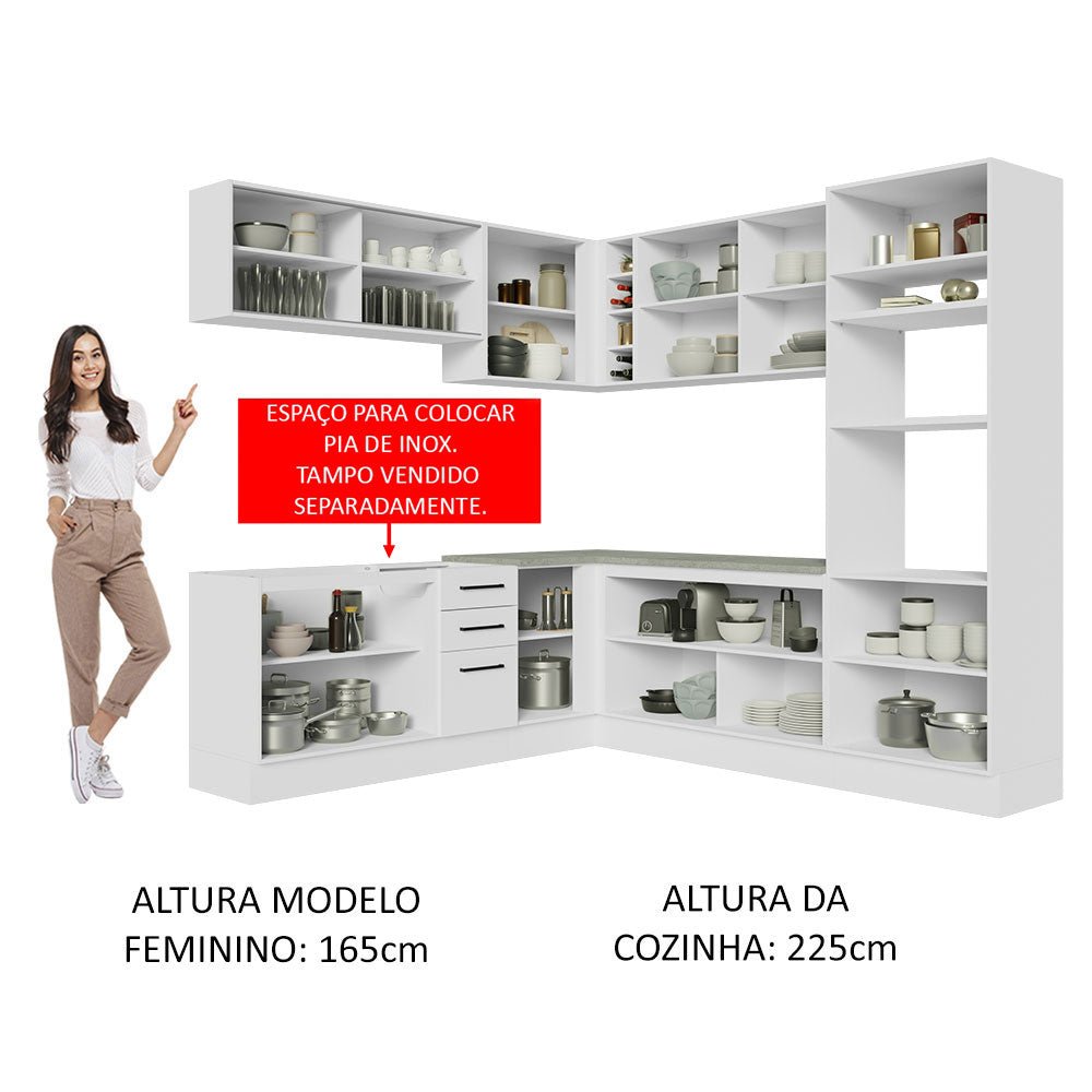 Cocina Integral Agata Blanco 459x225cm sin Mesón y sin Estufa - COCINAS | Bylmo