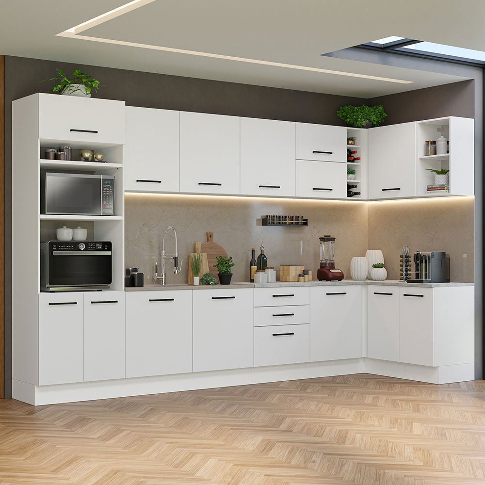 Cocina Integral Agata Blanco 499x225cm sin Mesón y sin Estufa - COCINAS | Bylmo