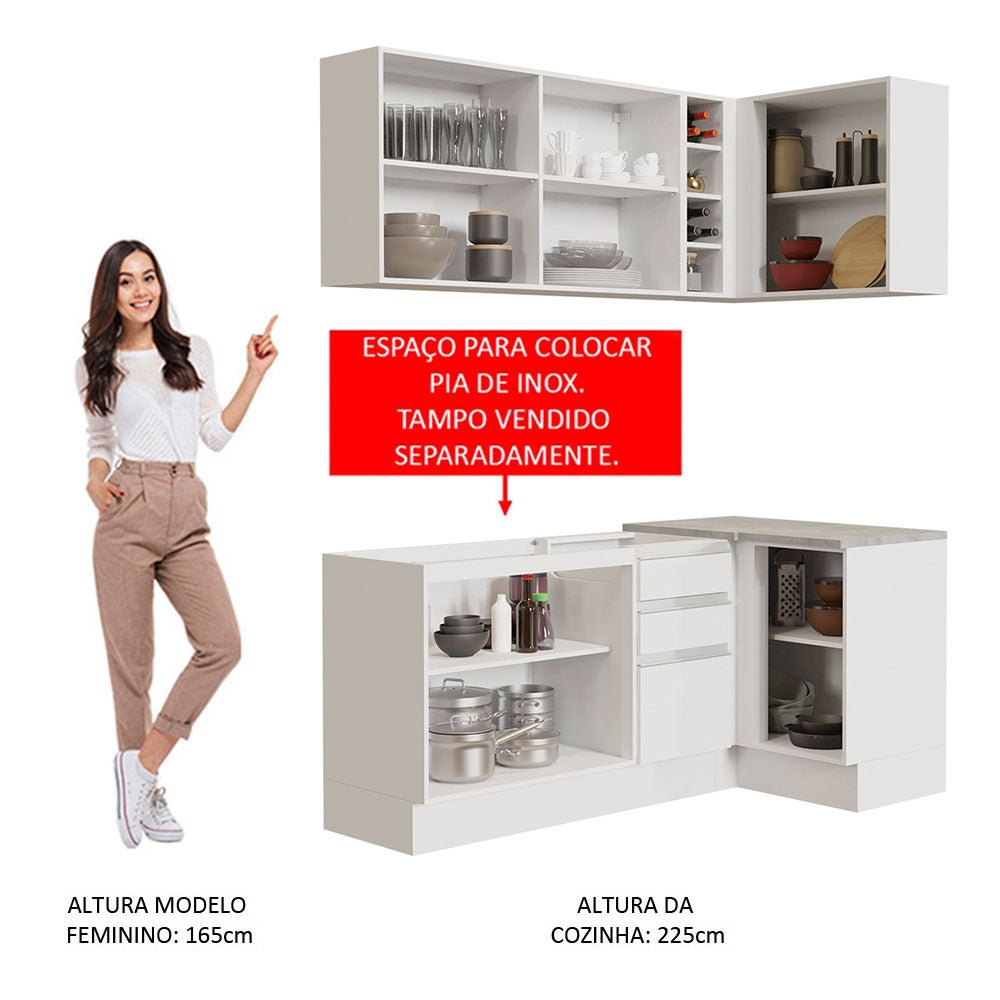 Cocina Integral Glamy Blanco 269x225cm sin Mesón y sin Estufa - COCINAS | Bylmo