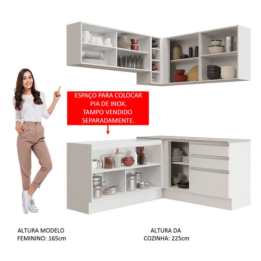 Cocina Integral Glamy Blanco 329x225cm sin Mesón y sin Estufa - COCINAS | Bylmo