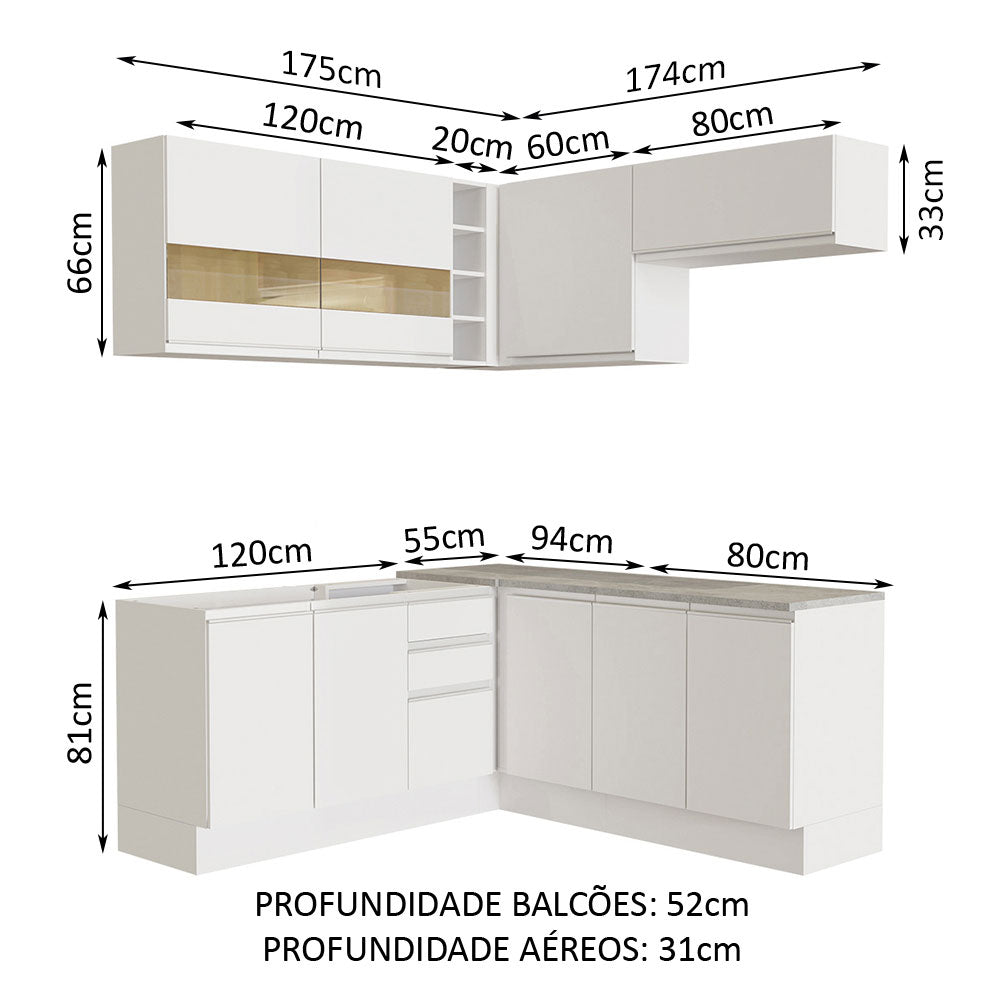 Cocina Integral Esquinero Glamy Blanco 349x225cm sin Mesón con Un Cajón para Cubiertos y sin Estufa - COCINAS | Bylmo