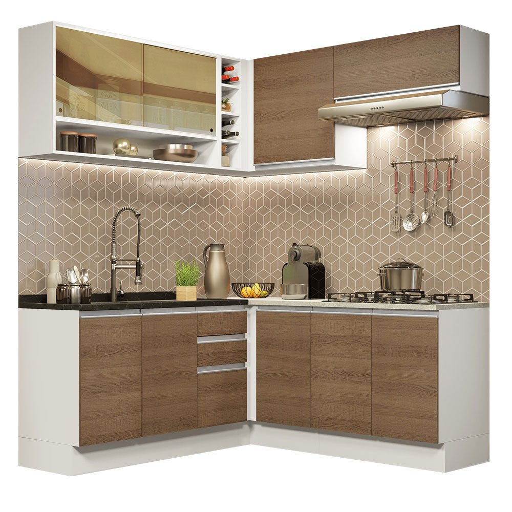 Cocina Integral Glamy Marron 349x225cm sin Mesón con Cuatro Muebles Superiores y sin Estufa - COCINAS | Bylmo