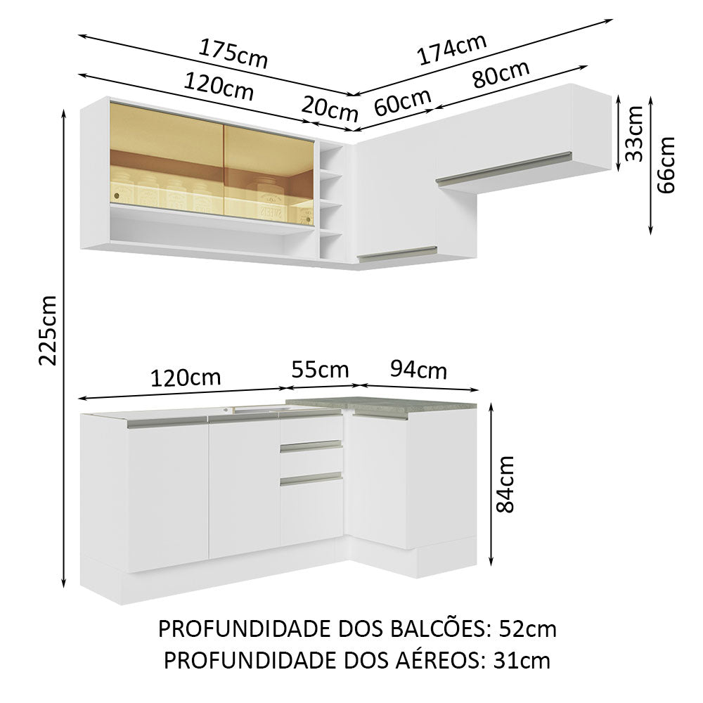 Cocina Integral Esquinero Glamy Blanco 349x225cm sin Mesón con Catorce Entrepaños y sin Estufa - COCINAS | Bylmo