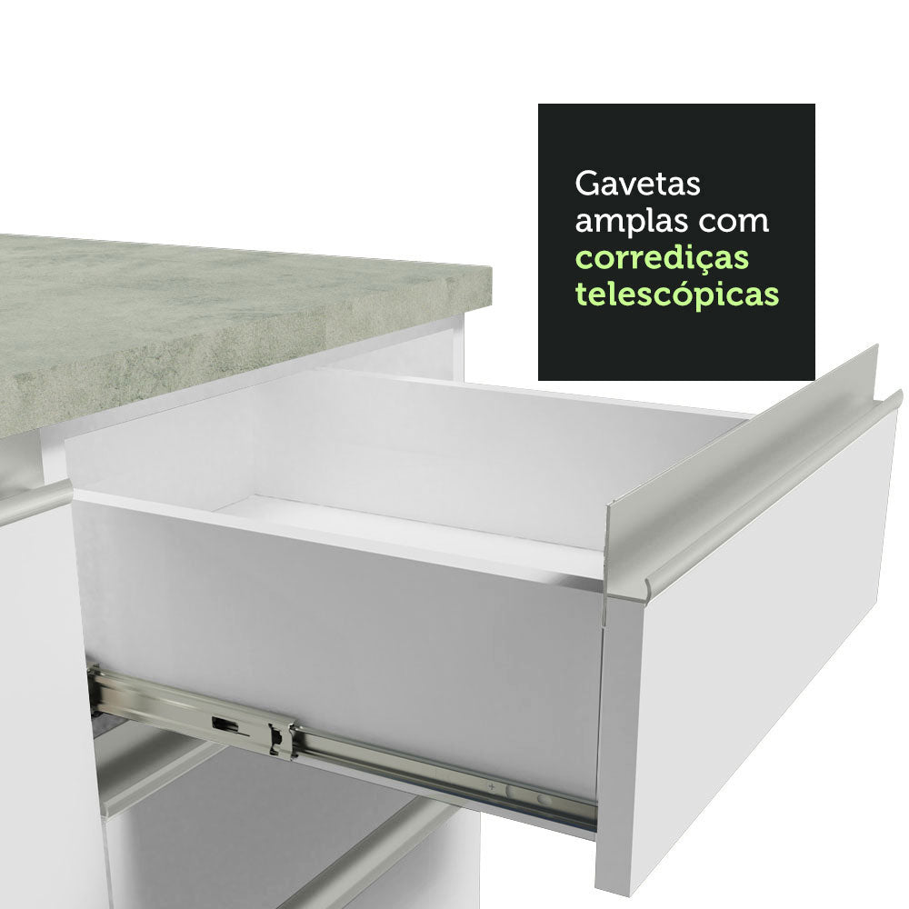 Cocina Integral Esquinero Glamy Blanco 349x225cm sin Mesón con Catorce Entrepaños y sin Estufa - COCINAS | Bylmo
