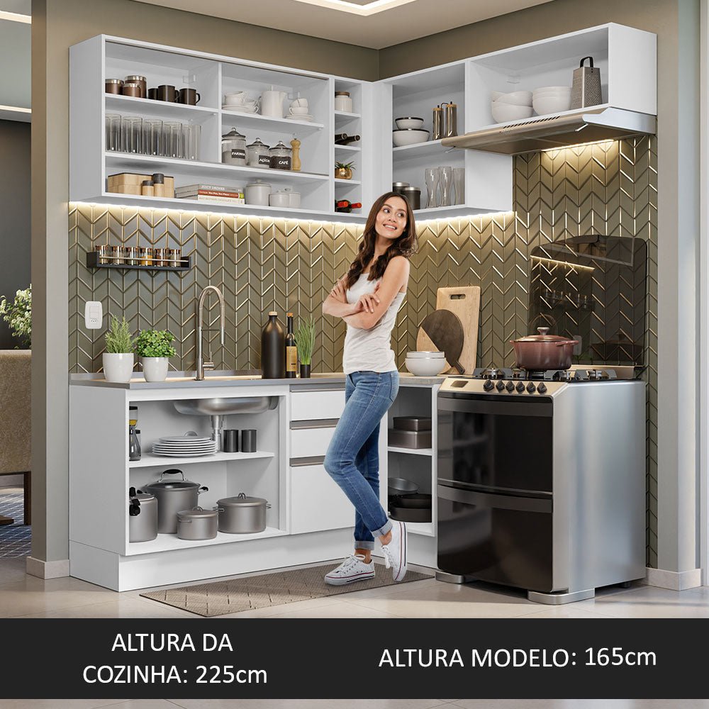 Cocina Integral Esquinero Glamy Blanco 349x225cm sin Mesón con Catorce Entrepaños y sin Estufa - COCINAS | Bylmo