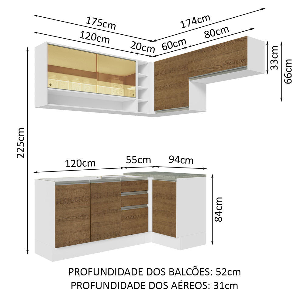 Cocina Integral Glamy Marron 349x225cm sin Mesón con Un Botellero y sin Estufa - COCINAS | Bylmo