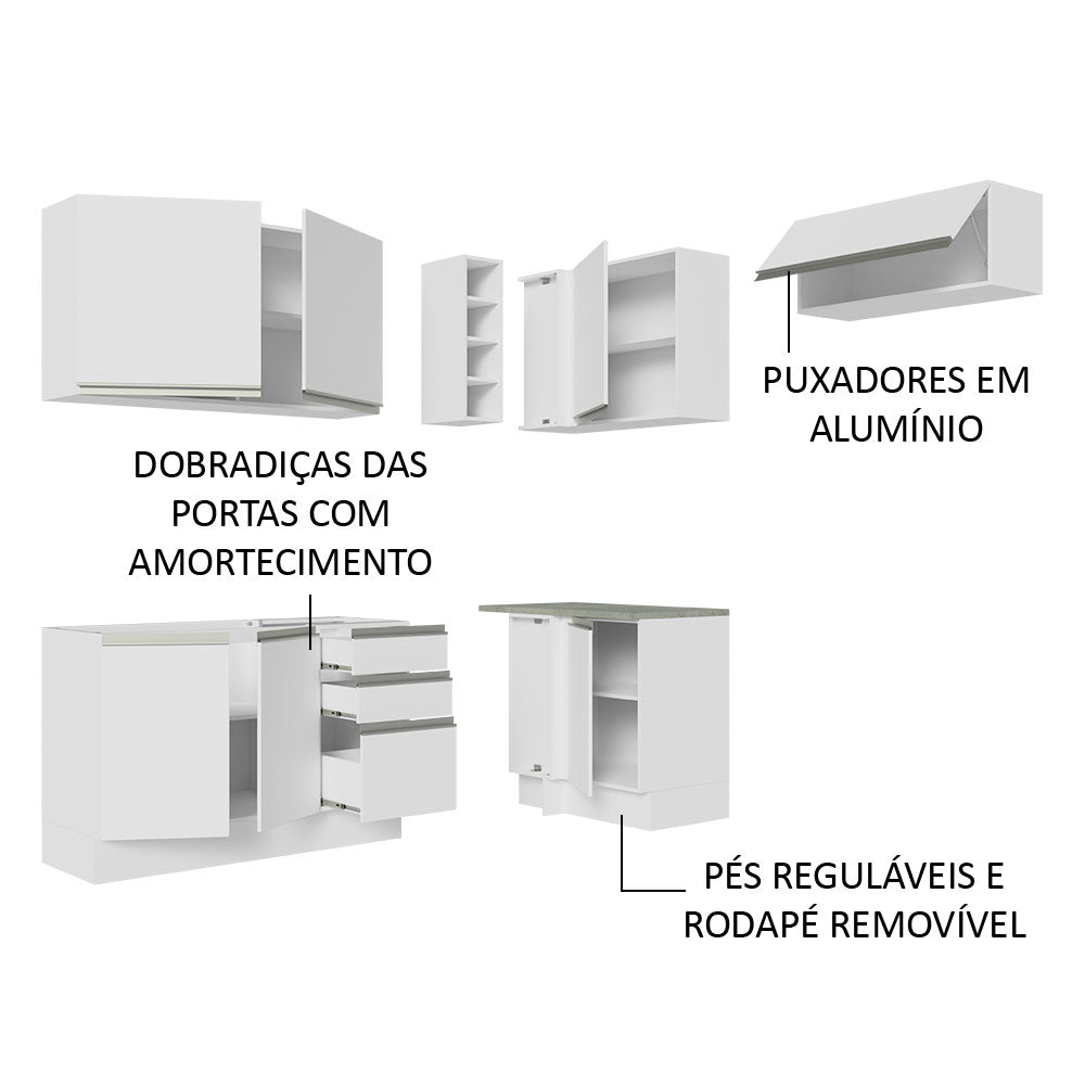 Cocina Integral Esquinero Glamy Blanco 349x225cm sin Mesón con Quince Entrepaños y sin Estufa - COCINAS | Bylmo