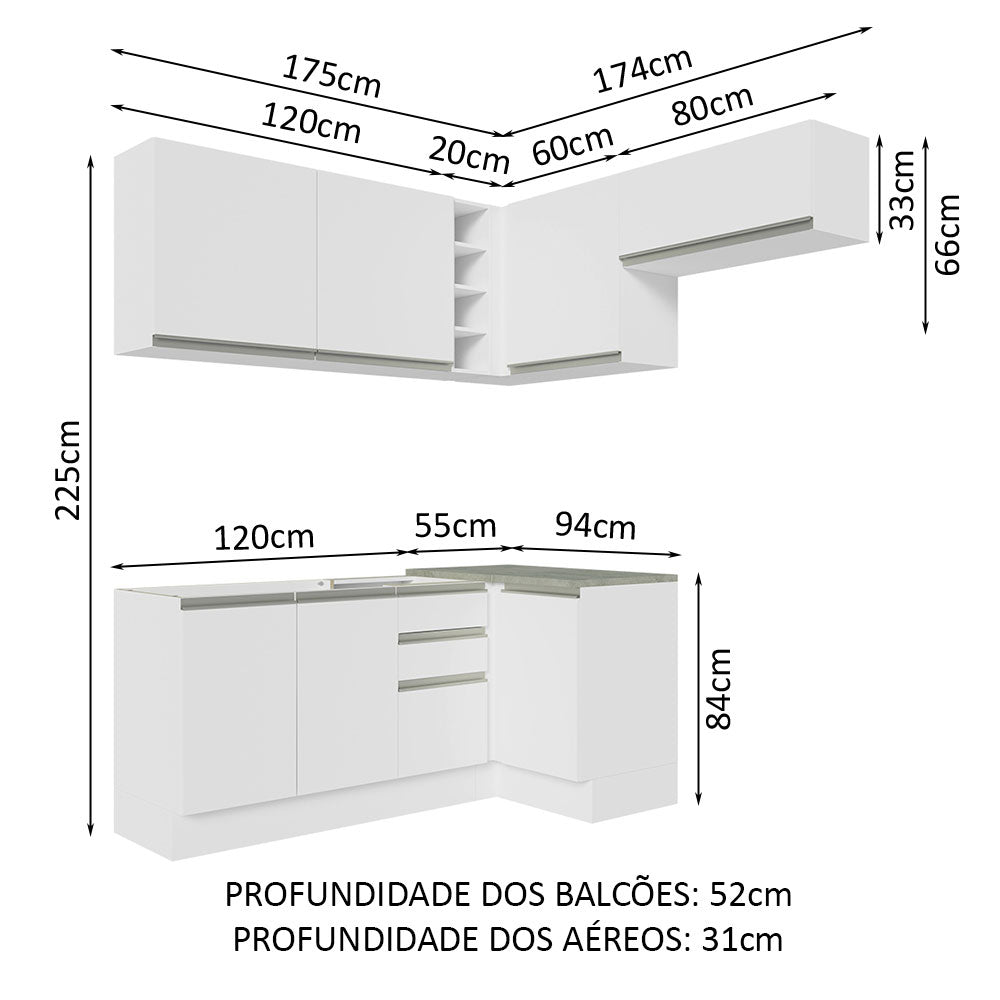 Cocina Integral Esquinero Glamy Blanco 349x225cm sin Mesón con Quince Entrepaños y sin Estufa - COCINAS | Bylmo