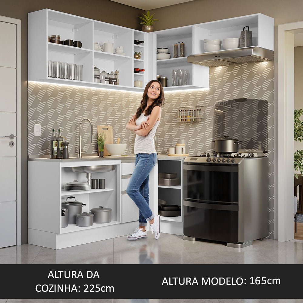 Cocina Integral Esquinero Glamy Blanco 349x225cm sin Mesón con Quince Entrepaños y sin Estufa - COCINAS | Bylmo