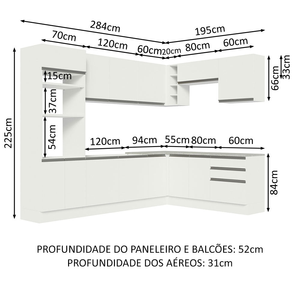 Cocina Integral Glamy Blanco 479x225cm sin Mesón y sin Estufa - COCINAS | Bylmo