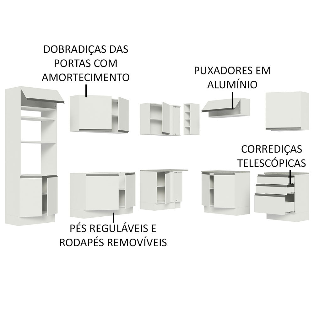 Cocina Integral Glamy Blanco 479x225cm sin Mesón y sin Estufa - COCINAS | Bylmo