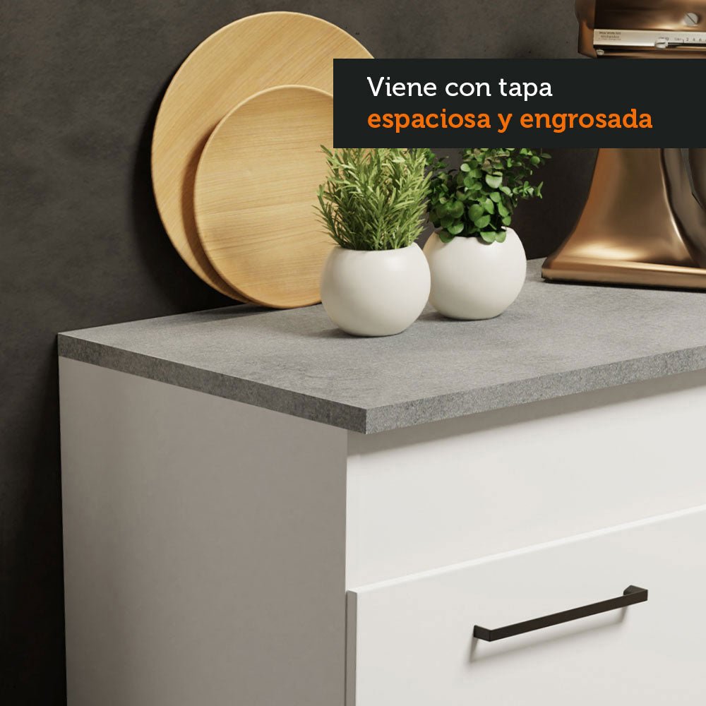 Cocina Integral Agata Blanco 150x225cm con Mesón de Madera y sin Estufa - COCINAS | Bylmo