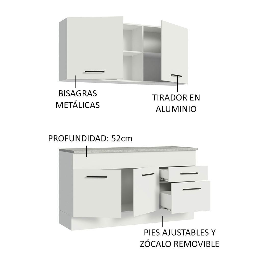Cocina Integral Agata Blanco 150x225cm con Mesón de Madera y sin Estufa - COCINAS | Bylmo