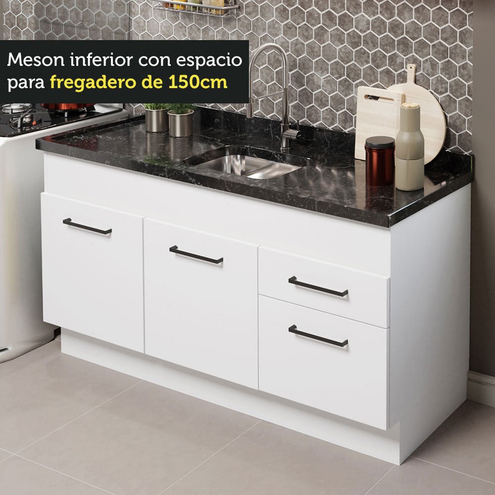 Cocina Integral Agata Blanco 150x225cm sin Mesón y sin Estufa - COCINAS | Bylmo