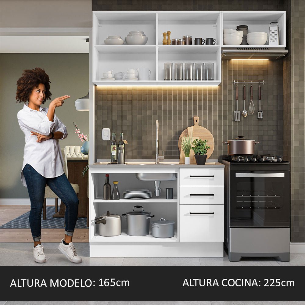 Cocina Integral Agata Blanco 180x225cm sin Mesón y sin Estufa - COCINAS | Bylmo