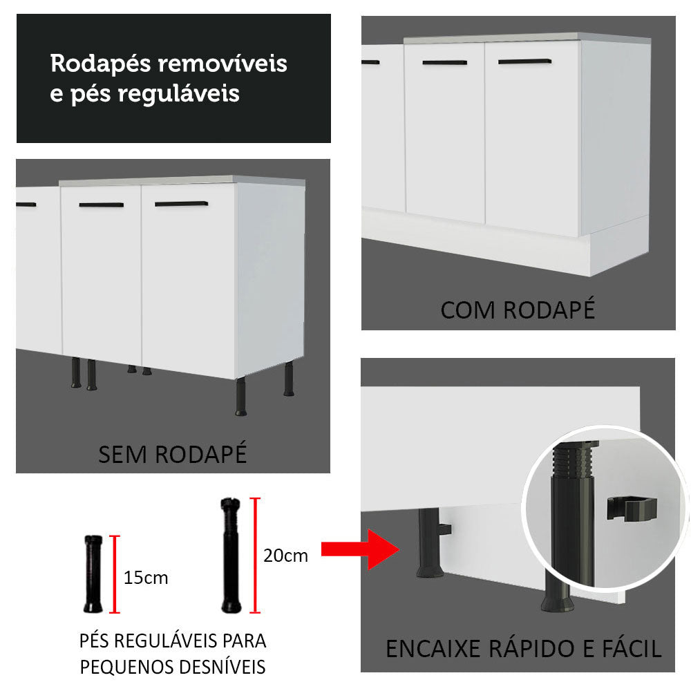 Cocina Integral Agata Da Themis Blanco 220x225cm con Mesón de Madera y sin Estufa - COCINAS | Bylmo