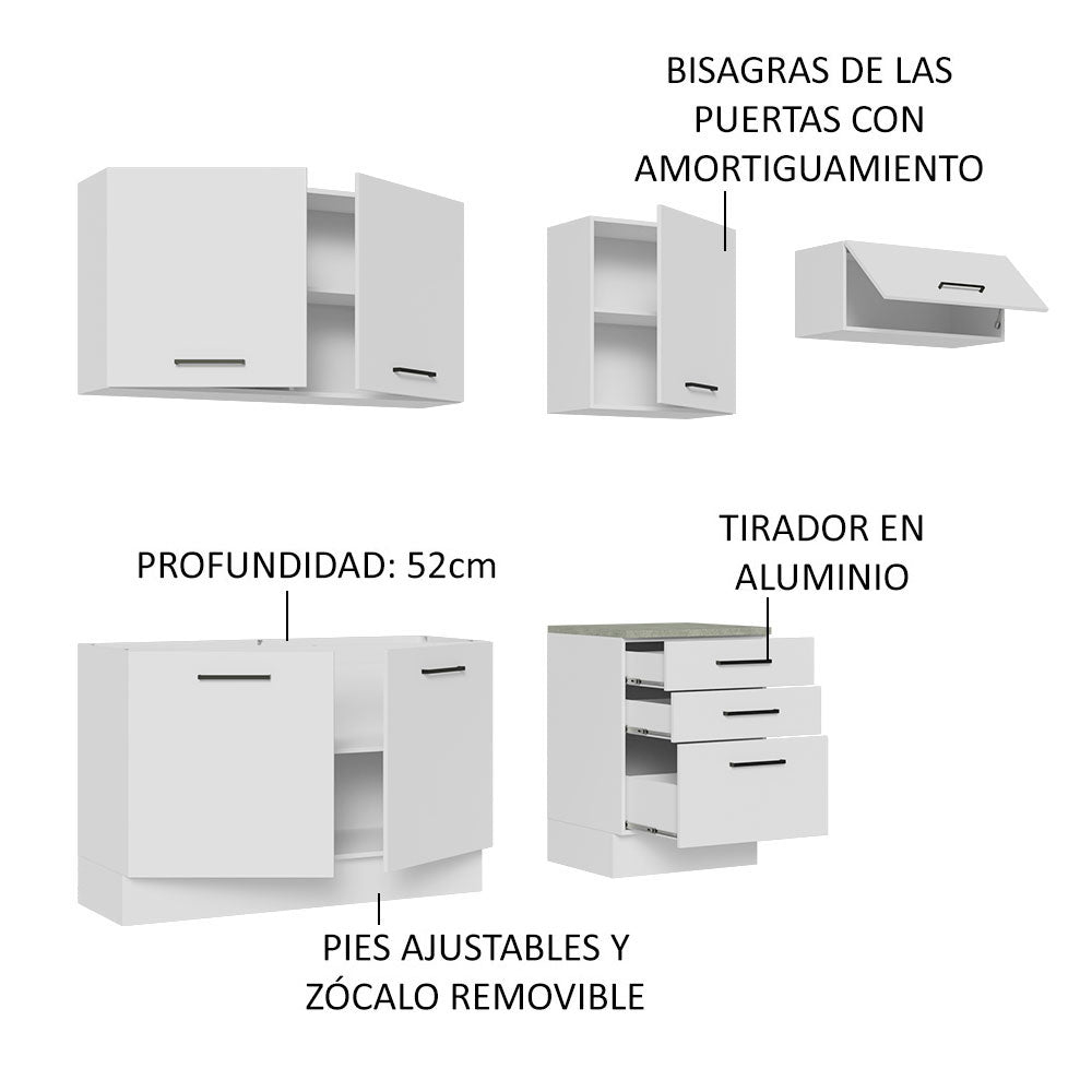 Cocina Integral Agata Blanco 260x225cm sin Mesón y sin Estufa - COCINAS | Bylmo