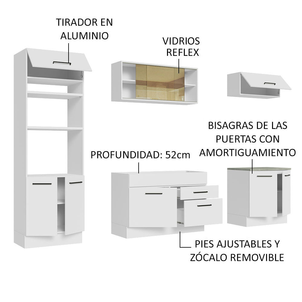 Cocina Integral Agata Blanco 270x225cm sin Mesón con Dso Muebles Inferiores y sin Estufa - COCINAS | Bylmo