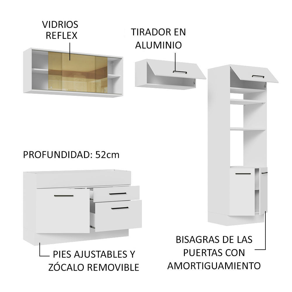 Cocina Integral Agata Blanco 270x225cm sin Mesón con Doce Entrepaños y sin Estufa - COCINAS | Bylmo