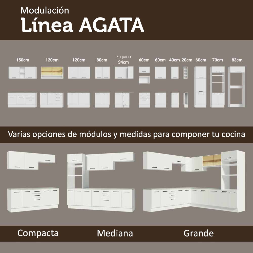 Cocina Integral Agata Blanco 270x225cm sin Mesón con Doce Entrepaños y sin Estufa - COCINAS | Bylmo