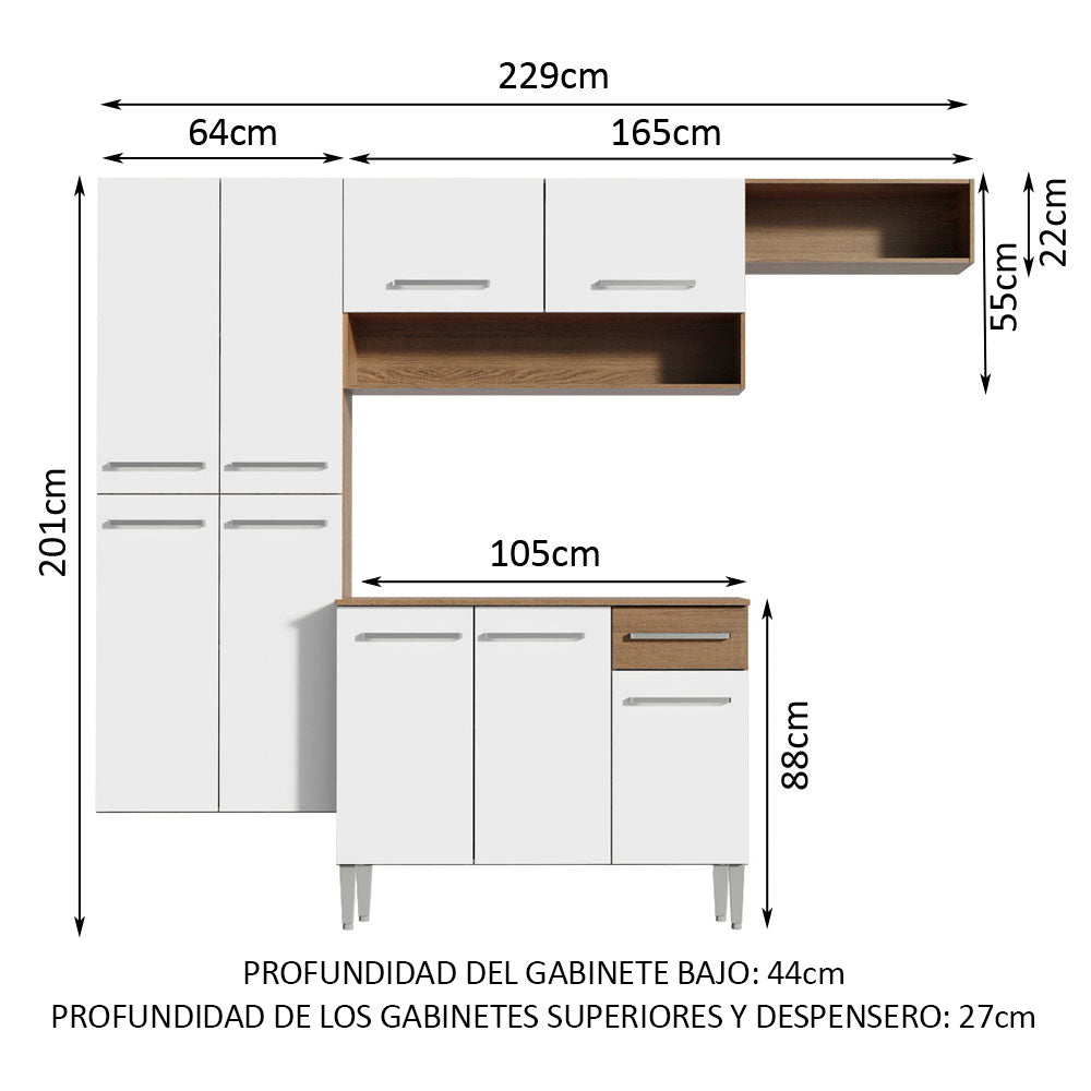 Cocina Integral Emily Fit Marron 229x186cm con Mesón de Madera y sin Estufa - COCINAS | Bylmo