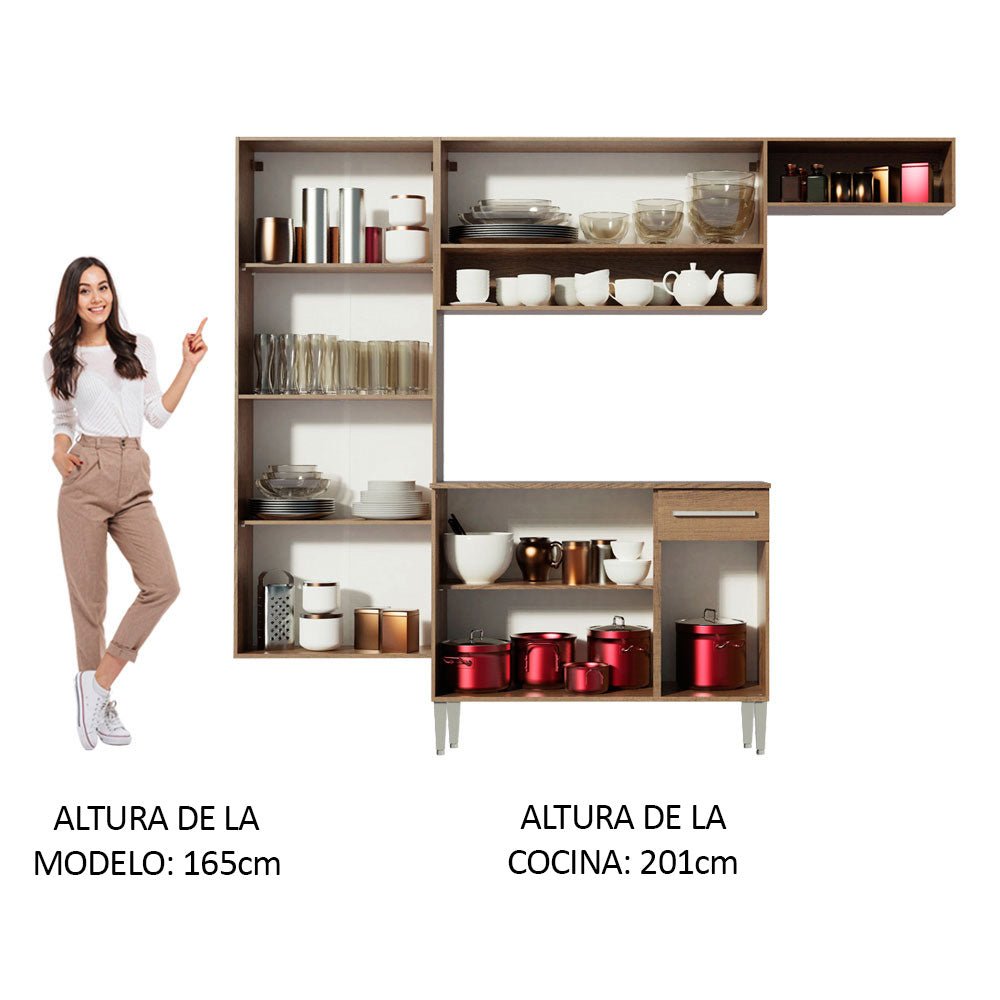 Cocina Integral Emily Fit Marron 229x186cm con Mesón de Madera y sin Estufa - COCINAS | Bylmo