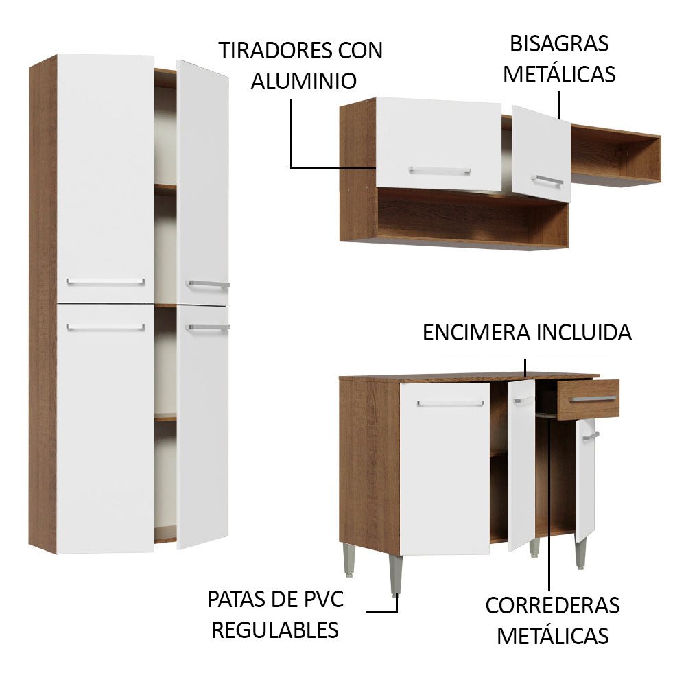 Cocina Integral Emily Fit Marron 229x186cm con Mesón de Madera y sin Estufa - COCINAS | Bylmo