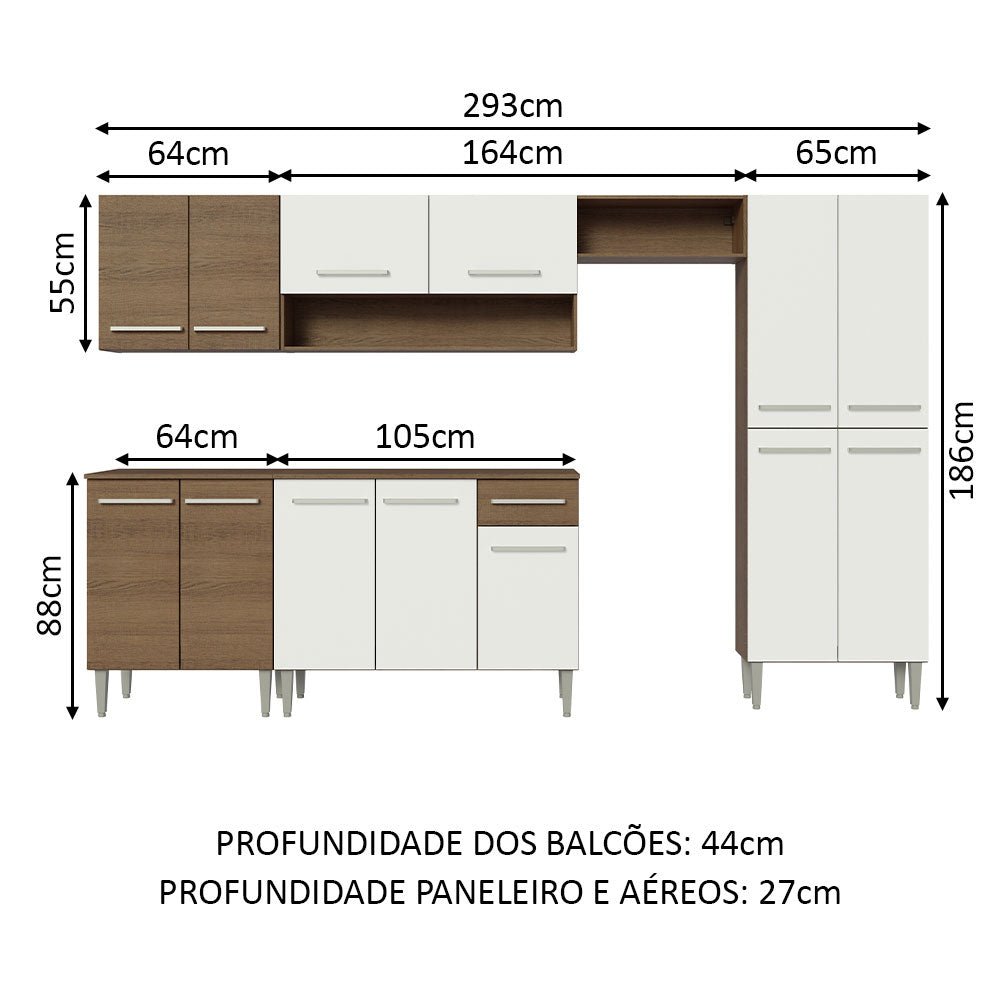 Cocina Integral Emily Blanco 293x186cm con Mesón de Madera y sin Estufa - COCINAS | Bylmo
