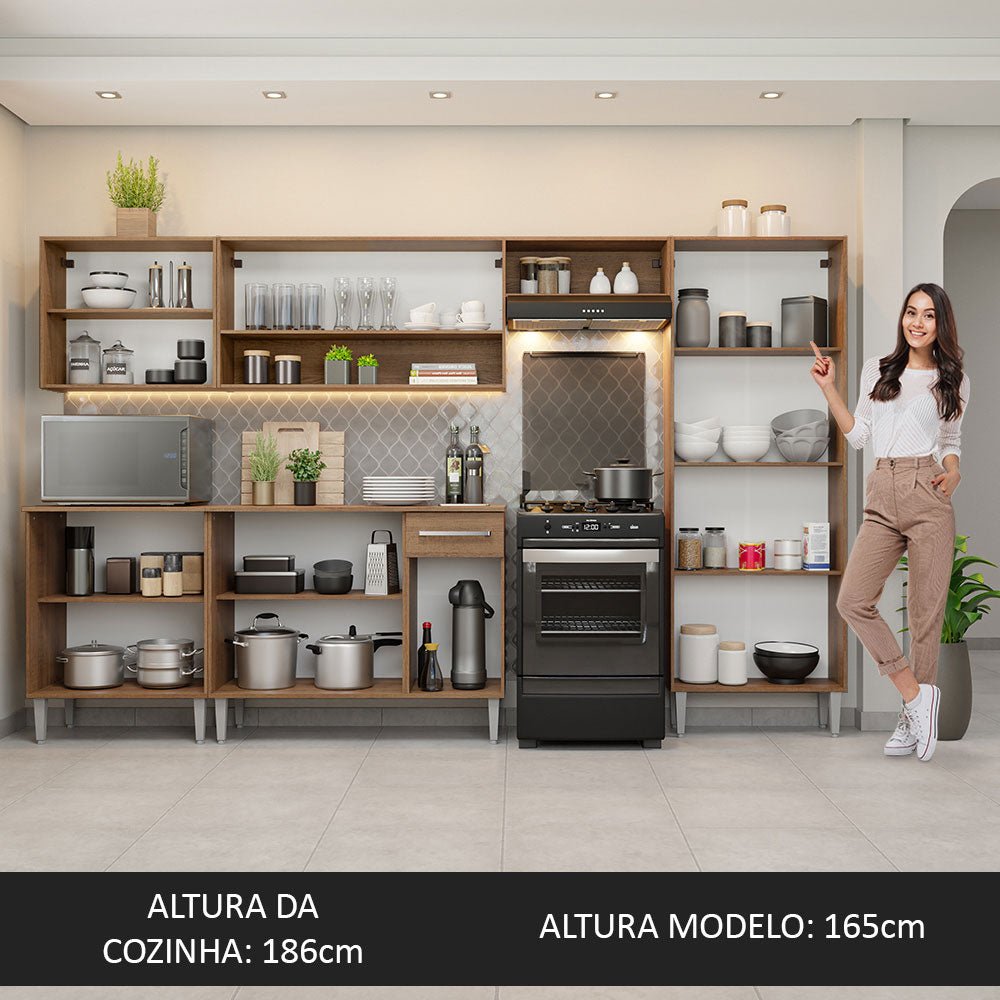Cocina Integral Emily Blanco 293x186cm con Mesón de Madera y sin Estufa - COCINAS | Bylmo