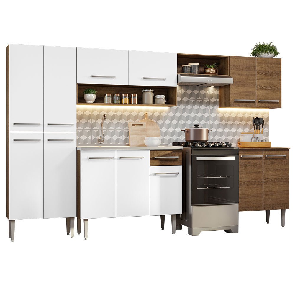 Cocina Integral Emily Blanco 293x186cm con Mesón de Acero Inoxidable con Catorce Entrepaños y sin Estufa - COCINAS | Bylmo
