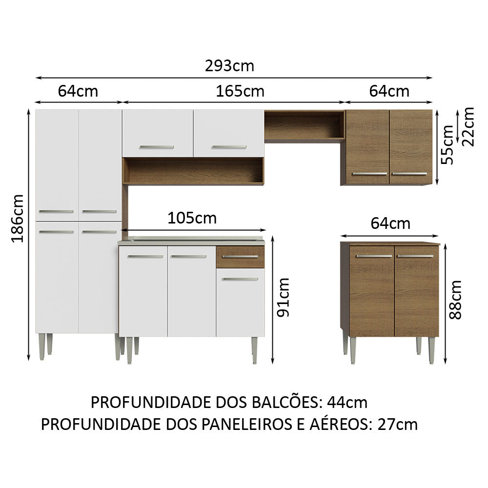 Cocina Integral Emily Blanco 293x186cm con Mesón de Acero Inoxidable con Catorce Entrepaños y sin Estufa - COCINAS | Bylmo