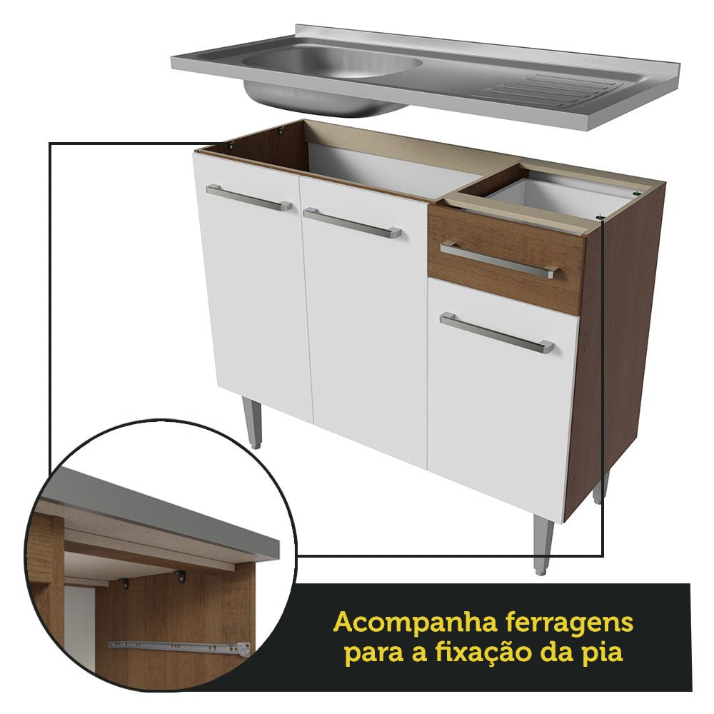 Cocina Integral Emily Blanco 293x186cm con Mesón de Acero Inoxidable con Catorce Entrepaños y sin Estufa - COCINAS | Bylmo