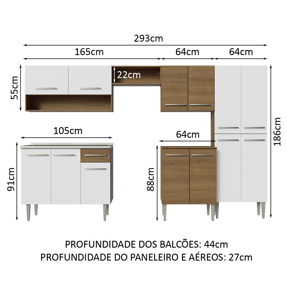 Cocina Integral Emily Blanco 293x186cm con Mesón de Acero Inoxidable y sin Estufa - COCINAS | Bylmo