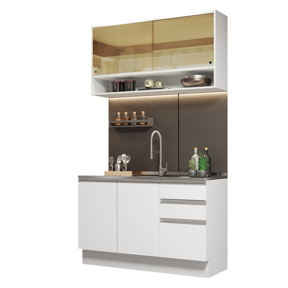 Cocina Integral Glamy Blanco 120x225cm sin Mesón con Ocho Entrepaños y sin Estufa - COCINAS | Bylmo