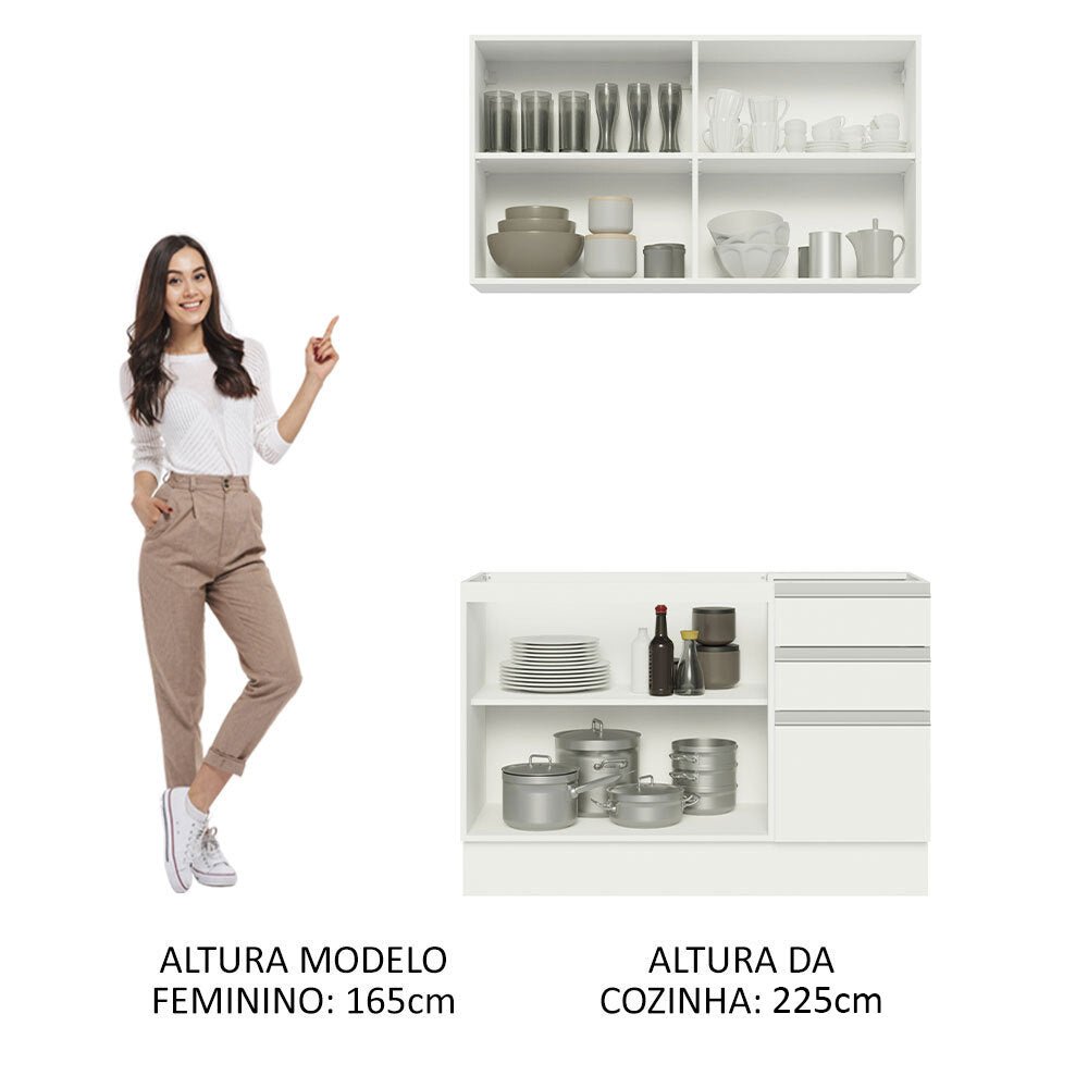 Cocina Integral Glamy Blanco 120x225cm sin Mesón y sin Estufa - COCINAS | Bylmo