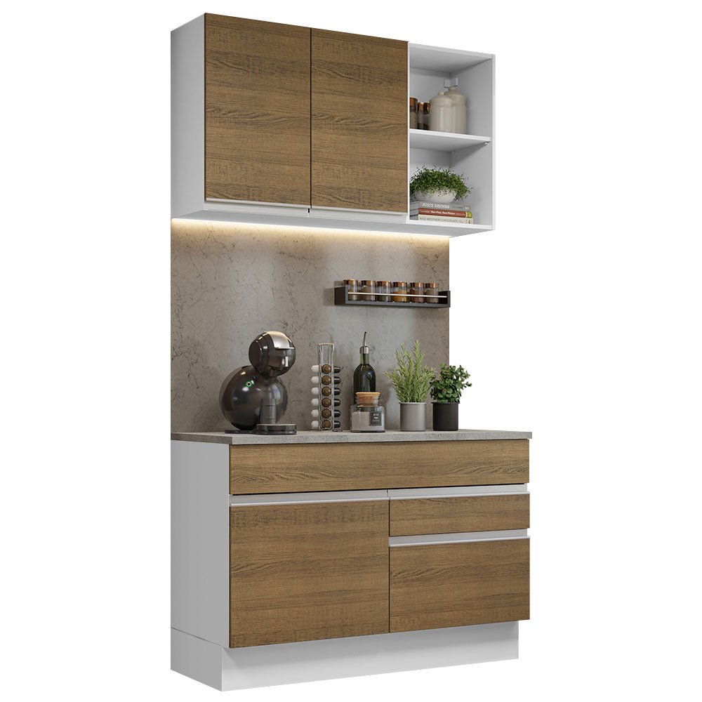 Cocina Integral Glamy Marron 120x225cm con Mesón de Acero Inoxidable con Dos Cajones y sin Estufa - COCINAS | Bylmo