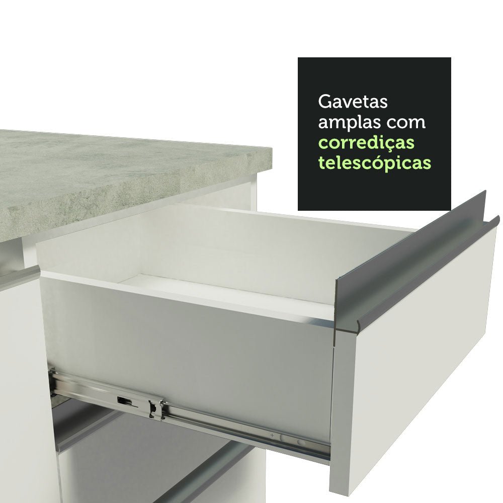 Cocina Integral Glamy Blanco 150x225cm con Mesón de Acero Inoxidable y sin Estufa - COCINAS | Bylmo