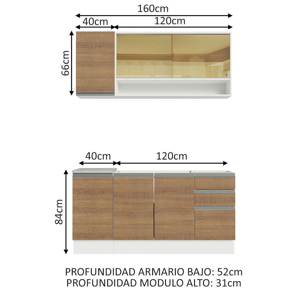 Cocina Integral Glamy Marron 160x225cm sin Mesón con Once Entrepaños y sin Estufa - COCINAS | Bylmo