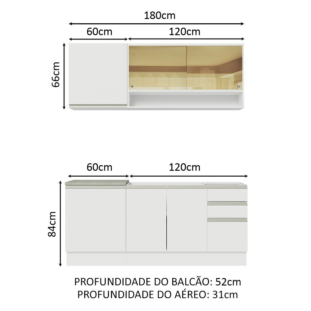 Cocina Integral Glamy Blanco 180x225cm sin Mesón con Once Entrepaños y sin Estufa - COCINAS | Bylmo