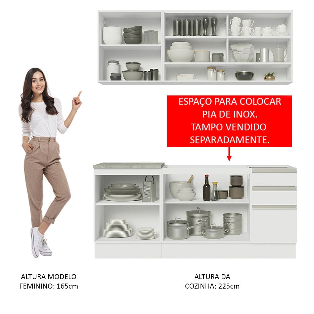 Cocina Integral Glamy Blanco 180x225cm sin Mesón con Once Entrepaños y sin Estufa - COCINAS | Bylmo